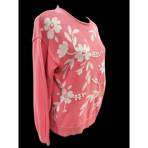 Tulchan Sweater Women Medium Pink Floral Pure Cotton feminine cottagecore - Picture 2 of 6